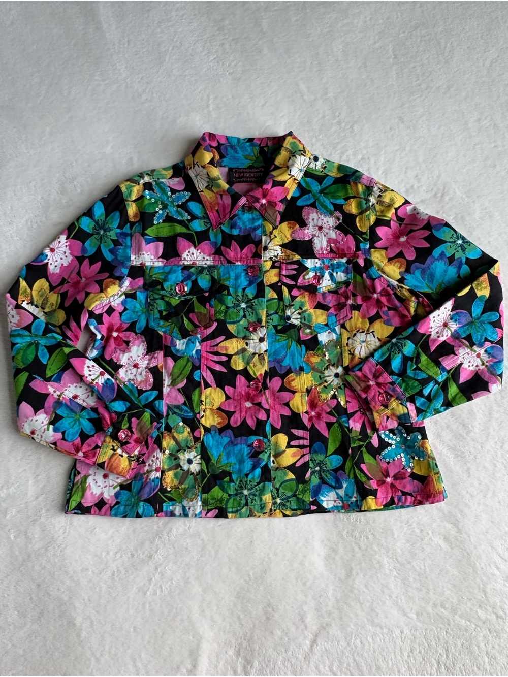 VINTAGE New Identity Floral Cotton Jacket Boho Art to Wear Size Large